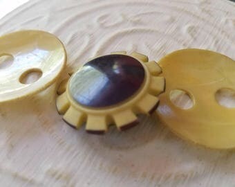 Vintage Buttons - Cottage chic fancy extra large celluloid mix of creamvand black,. lot of 3, old and sweet( July450 17)