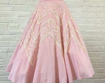 Gorgeous 1950s Vintage Pink Gingham swing rockabilly Circle Skirt (as is), 26" waist