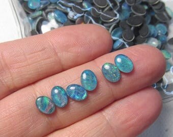 20% OFF SALE Natural Australian Opal cabochon, Colorful Triplet Cabochon, Oval 5mm x 7mm, QTY 2
