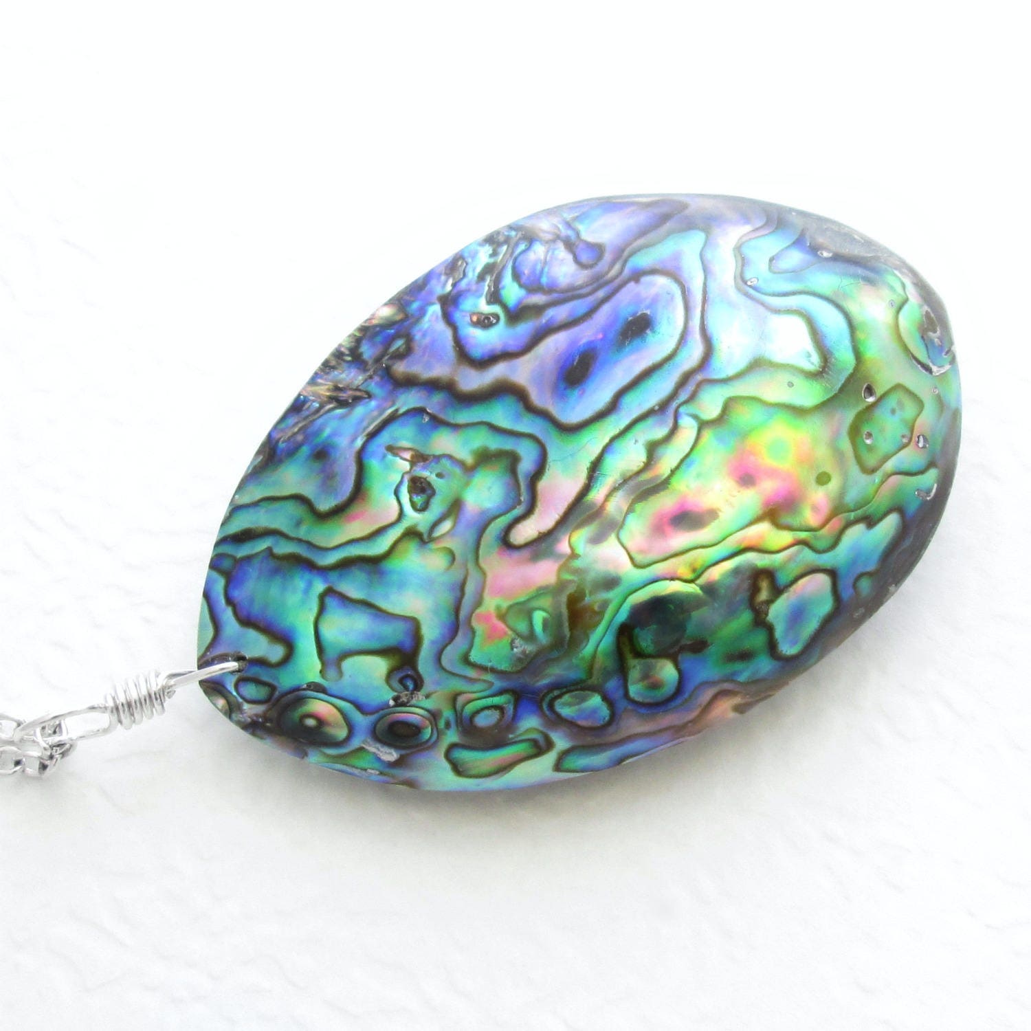 Green Abalone Shell Necklace Natural Sea Shell Pendant Beach