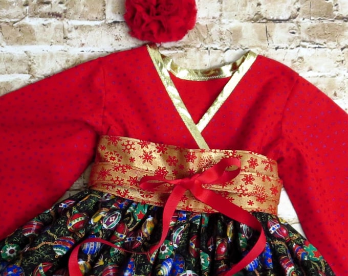 Red and Gold Dress - Girls Christmas Dress - Toddler Dress - Holiday Dress - Little Girl Dress - Sibling Outfit - 12 mos to 14 yrs