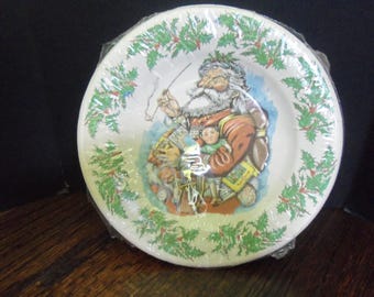 8 " Vintage Haut Papier Salad / Desert Plates Santa Father Time Christmas Paper Plates