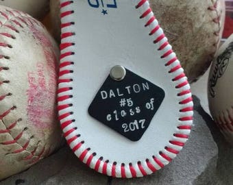 Personalized baseball Keychain, Repurposed LEATHER baseball , Gift for baseball softball coach, Gift for dad, Gift for Grandpa, Fathers day