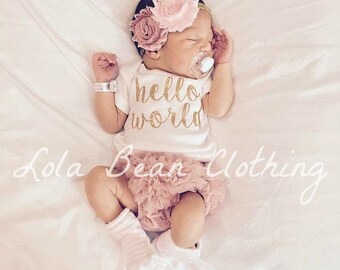 Dusty Rose Baby Girl Coming Home Outfit Take Home Outfit lolabeanclothing Hello World Outfit