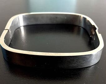 Vintage Modernist Geometric Sterling Bracelet Chunky Rectangle Square Taxco Mexico Mod Retro 80s Design 925 Heavy Silver 41 G Hinge Large