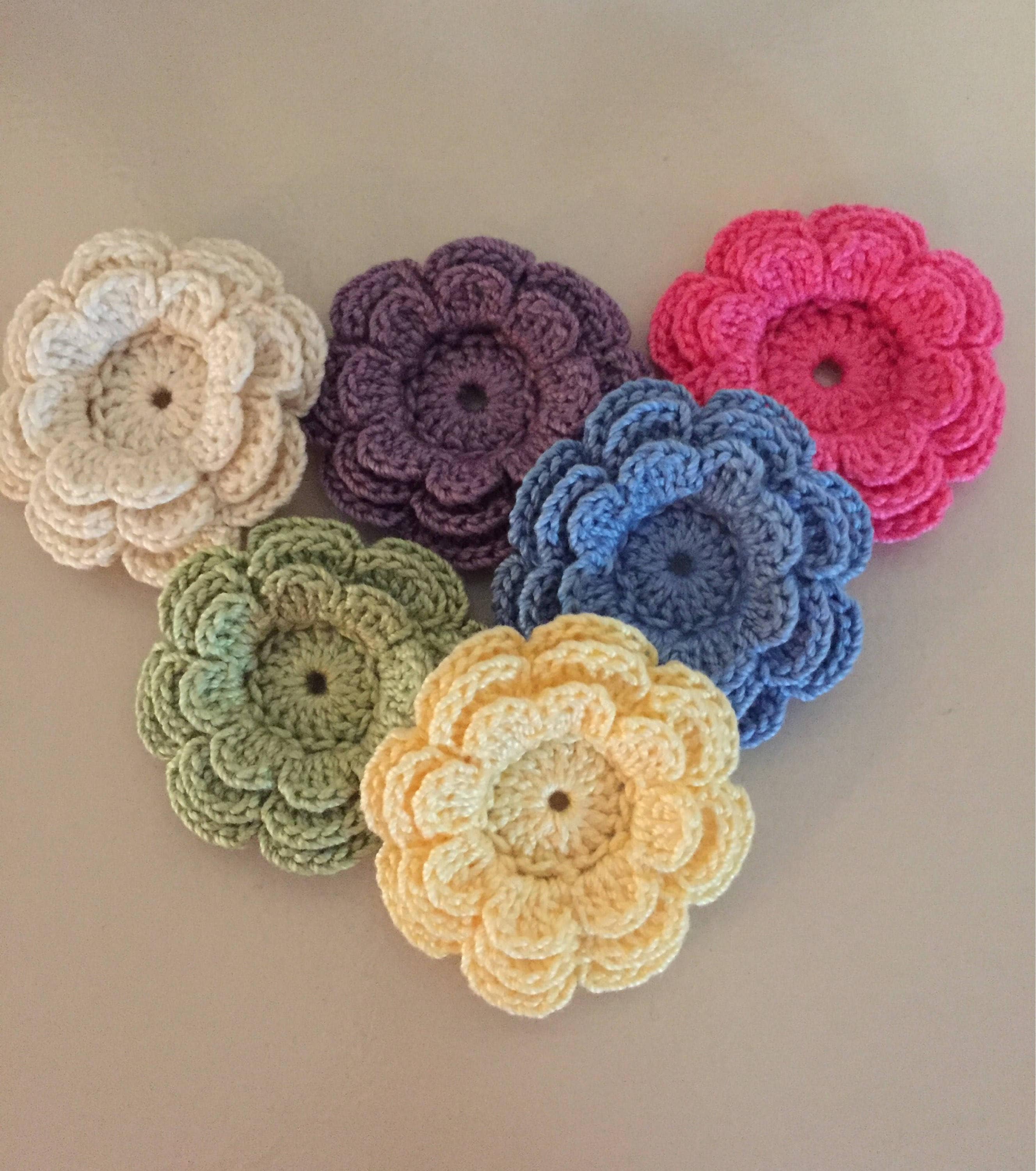 Crochet Embellishments Large ThreeLayer Flowers set of 6