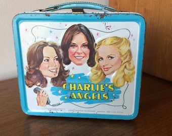 Vintage 1970's Charlies Angels Metal LunchBox with Cheryl Ladd, Jaclyn Smith, Kate Jackson TV Show Celebrity Collectible Lunch Box