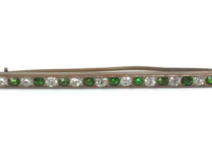 Green and Clear Crystal Bar Pin Edwardian Era Vintage Antique