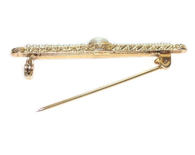 Faux Pearl Bar Pin Gold Tone Victorian Revival Vintage