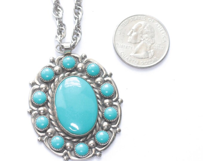 Southwestern Style Pendant Necklace Faux Turquoise Bell Trading Company Vintage