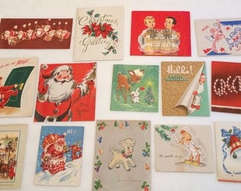 Vintage Lot of 14 Christmas Cards Pop Up Glitter Santa