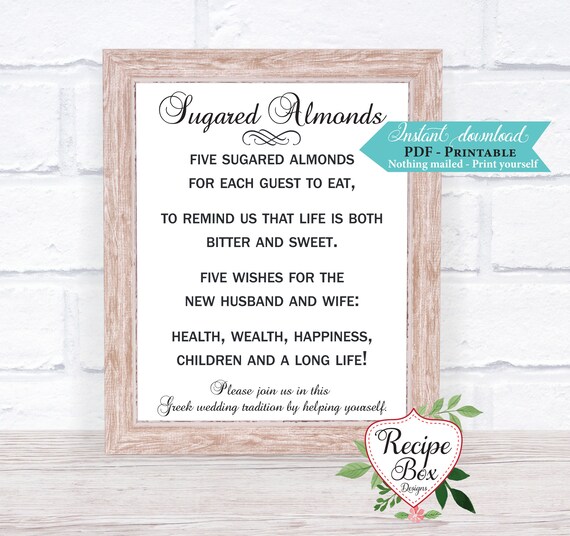 Sugared Almonds Greek Wedding Traditional Printable Wedding
