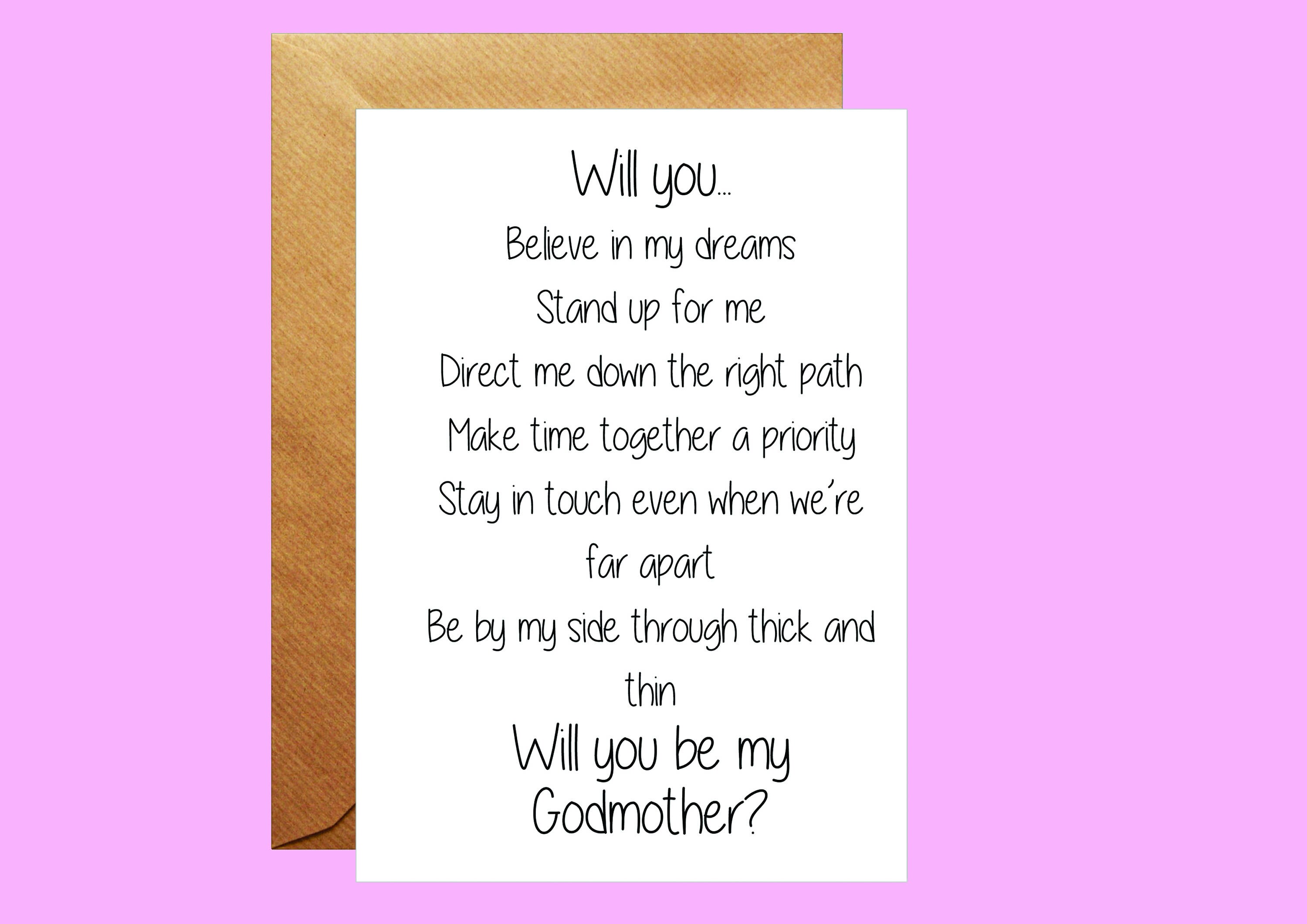 Will you be my Godmother Card Godmother Proposal Godparent