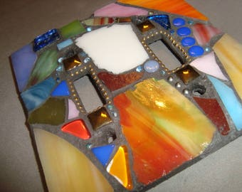 MOSAIC LIGHT SWITCH Plate Cover - Crazy Quilt, Double, Wall Plate, Wall Art, Home Decor, Multicolored, Stained Glass chips,