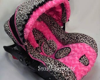 Graco Snugride Click Connect 35 LX/40 Cheetah Minky/Hot Pink Rosette Minky Infant Car Seat Cover Set 5 piece set-Ready To ship