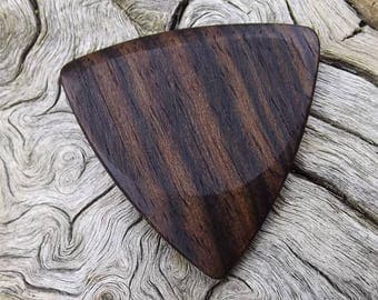 Wooden Tri-Tip Guitar Pick - Premium Quality - Handmade From Mun Ebony Wood - Actual Pick Shown - Artisan Guitar Pick
