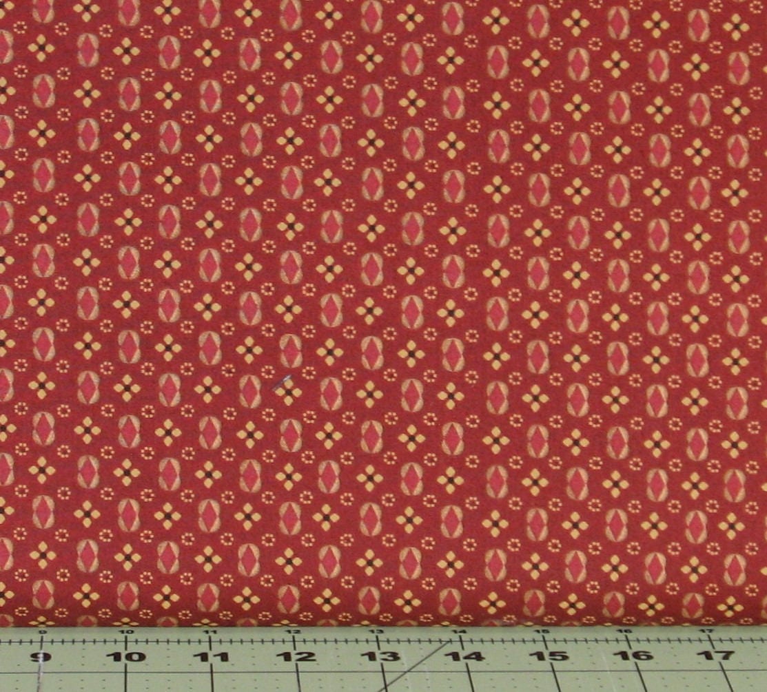 Tan Floral on Red 100 Cotton Quilt Fabric for Sale Kim
