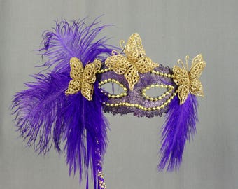 Gold Purple Mask, Butterfly Mask, Masquerade Mask, Halloween Mask, Mardi Gras Mask, Gold Mask