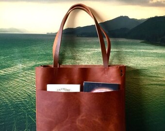 summer sale Brown Leather Tote Bag - Large brown leather bag - Distressed Brown Leather Travel Bag - Leather Market bag - laptop tote