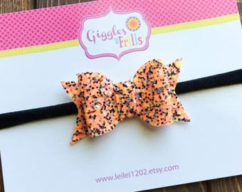 Halloween Headband, Orange and Black Headband, Glitter Headband, Halloween Baby Headband, Halloween Hair Bows, Toddler Headband, Glitter Bow