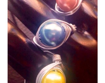 Pearl Ring/Bead Ring/Wire Wrapped Ring/Pearl Ring/GemStone Ring MADE to ORDER/Pearl/Stone/Crystal/Bead Ring