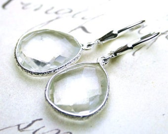 ON SALE Faceted Quartz Earrings - Genuine Clear Quartz Crystal Teardrop Sterling Silver Earrings - Sterling Silver Leverbacks