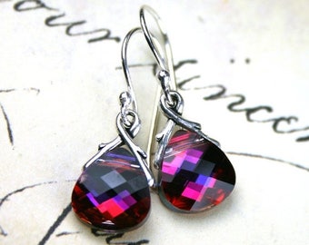 ON SALE Swarovski Briolette Crystal Earrings in Volcano - Handmade with Swarovski Crystal and Sterling Silver Earwires