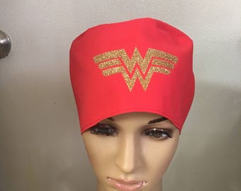 Wonder Woman scrub hat - tie back - surgical hat - surgical cap - welding cap- motor cycle cap - medical scrub hat - OR surgery hat.