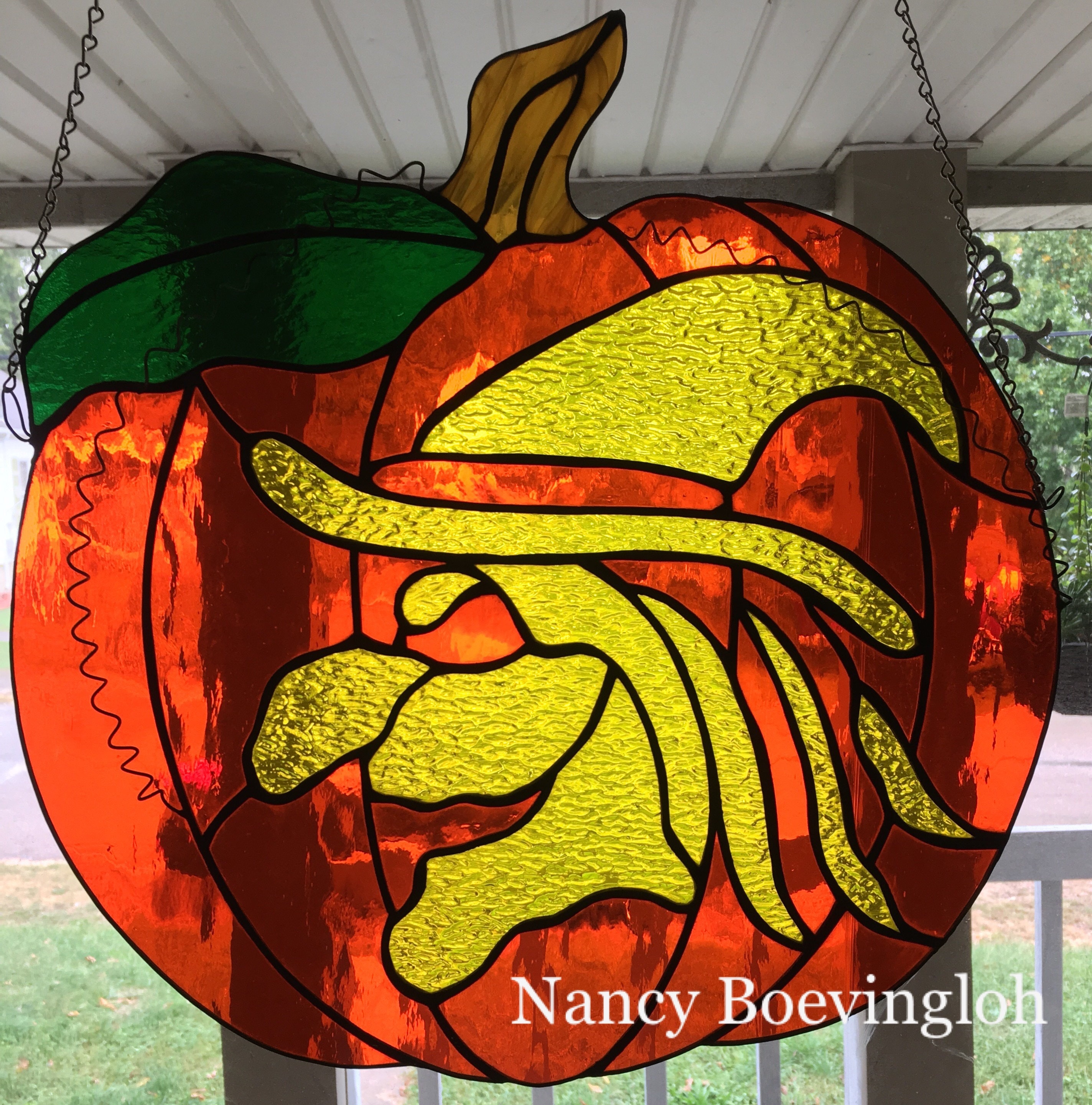 Large Stained Glass 'Witch Pumpkin' Halloween Spooky