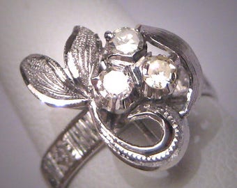 Antique Diamond Wedding Ring Floral Band Vintage Art Deco 1950