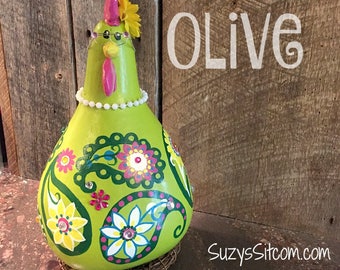 chicken, hen, rooster, gourd, gourd art, paisley chicken, housewarming gift, chicken lover