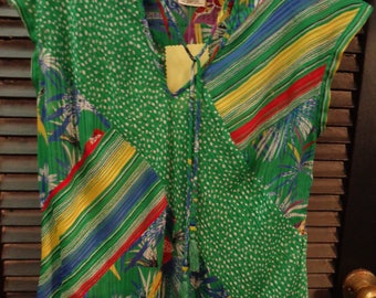 VINTAGE 1980's Diane Freis Stunning Multicolor/Multiprint.Summer Blouse - Free Shipping (available)