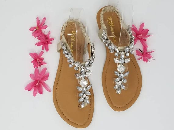 Ivory Wedding Sandals with Sparkling Gems Bridal Sandals