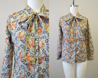 1980s Paisley Secretary Blouse