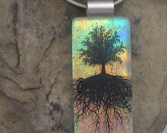 Tree of Life Necklace Dichroic Fused Glass Tree Pendant