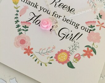 Personalized Flower Girl Necklace | Pink Flower Girl Necklace | Flower Girl Necklace | Girls Jewelry | Flower Girl Gift | Flower Girl Invite
