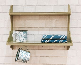 Vintage Green Wall Shelf | Kitchen | Bathroom | Shop Display | Painted Wood | Cottage