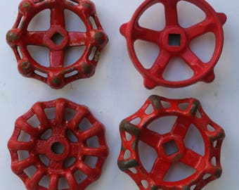 4 large Red Faucet Handles-Mixed -Shipping Special-Steampunk , Artsy Handles, Old handles,Garden spigot -Industrial Handles,Potting Bench