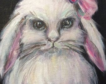 Princess Bunny Painting Rabbit Painting Children's Art Bunny Art Kids art original art 5 x 7"