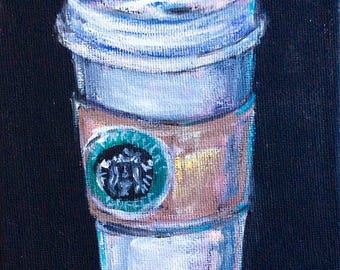 Starbucks Coffee Cup Painting Original Art 7 x 5"