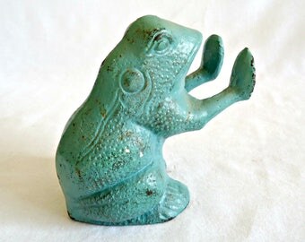 Vintage Cast Iron Frog Doorstop Door Stop Sitting Up