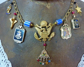 AMERICA vintage assemblage antique patriotic USA necklace
