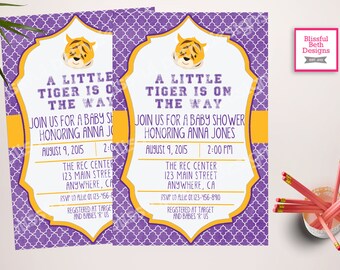 LSU Baby Shower, LSU Baby Shower Invitation, LSU Baby Shower Invite, Louisiana Tigers, TigerBaby Shower, Tigers