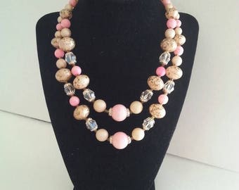 Now On Sale Vintage Pink 2 Strand Necklace 1950s Retro Rockabilly Old Hollywood Regency Mid Century Collectible Vintage Jewelry