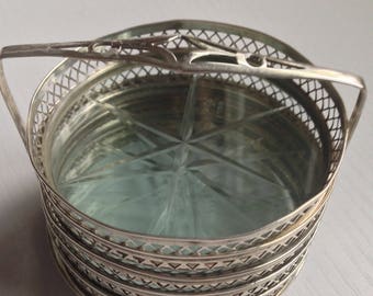 Vintage Sterling Silver and Glass Coaster Set