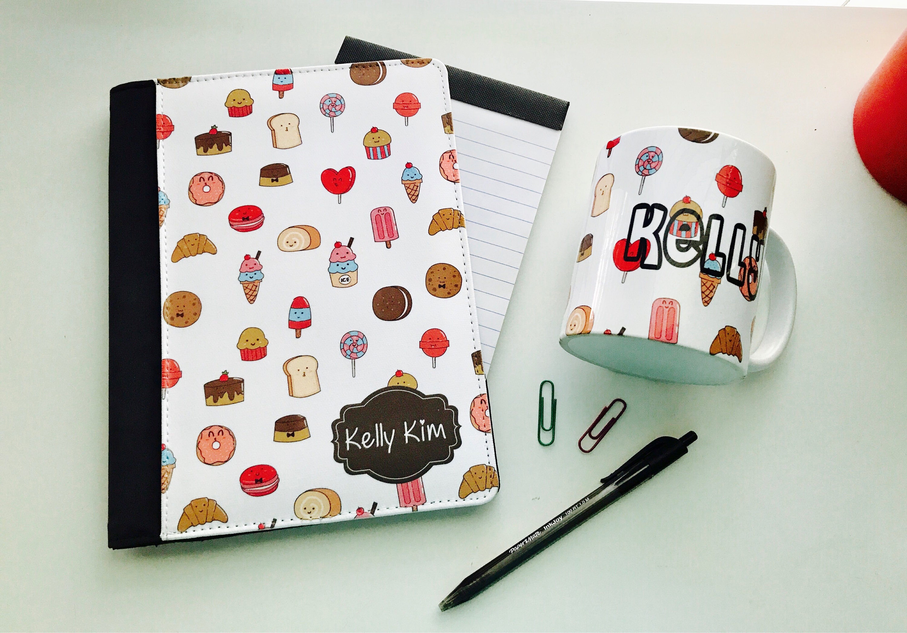 personalized notepad folio with matching mug for the love of
