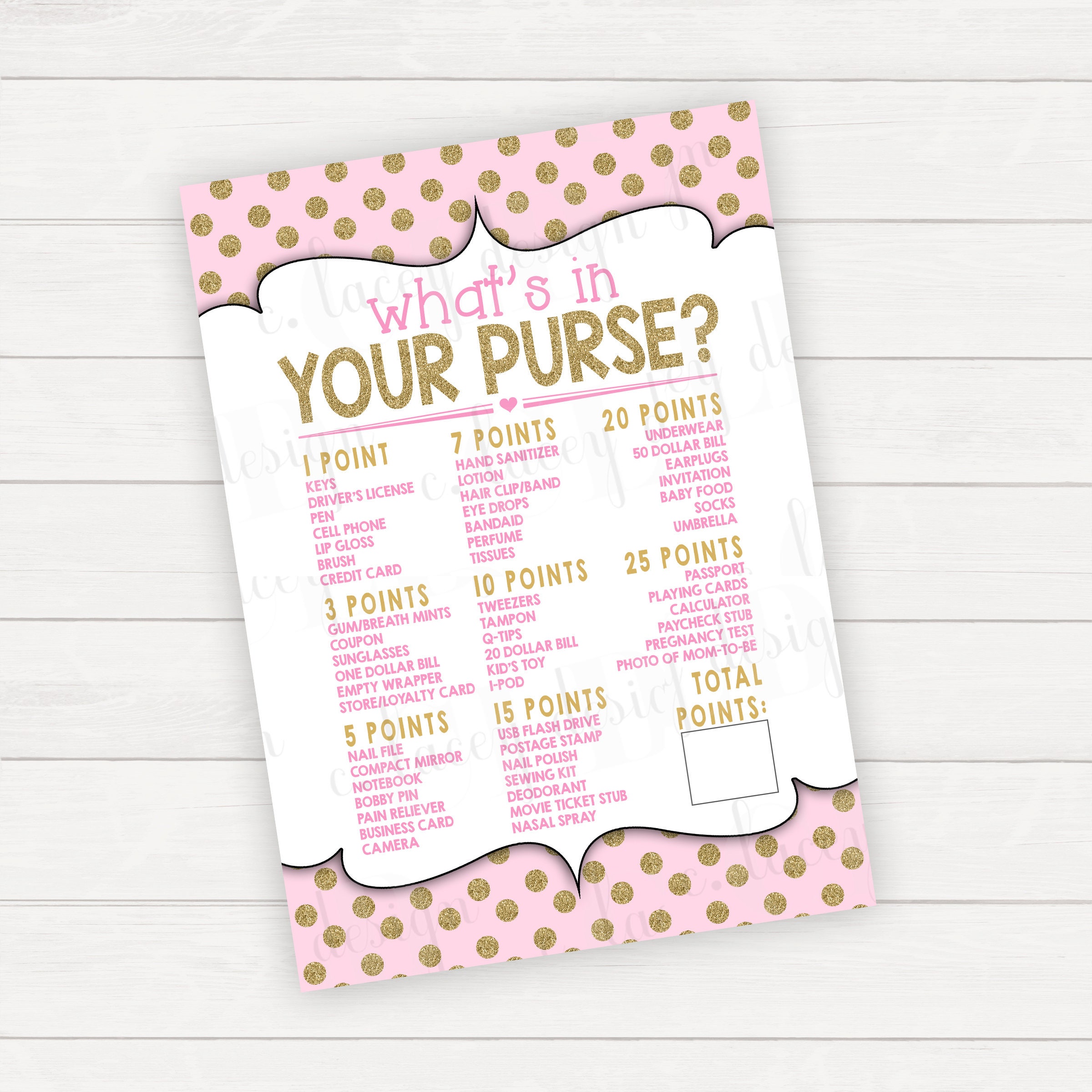 Instant Download What S In Your Purse Baby Shower Game