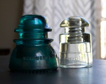 Set of Two Vintage Hemingray Insulators || Hemingray 42 & C.S.A