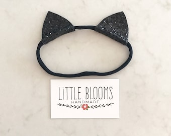 Black Glitter Cat Ears - nylon headband