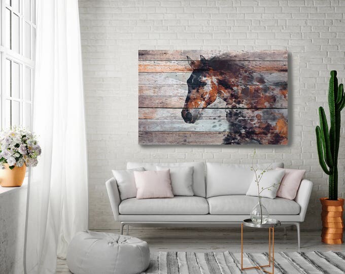 Fire Horse. Textured Extra Large Horse Art, Equestrian Horse Decor, Brown Rustic Horse, Large One of a kind Canvas Art up to 72" by Orlov
